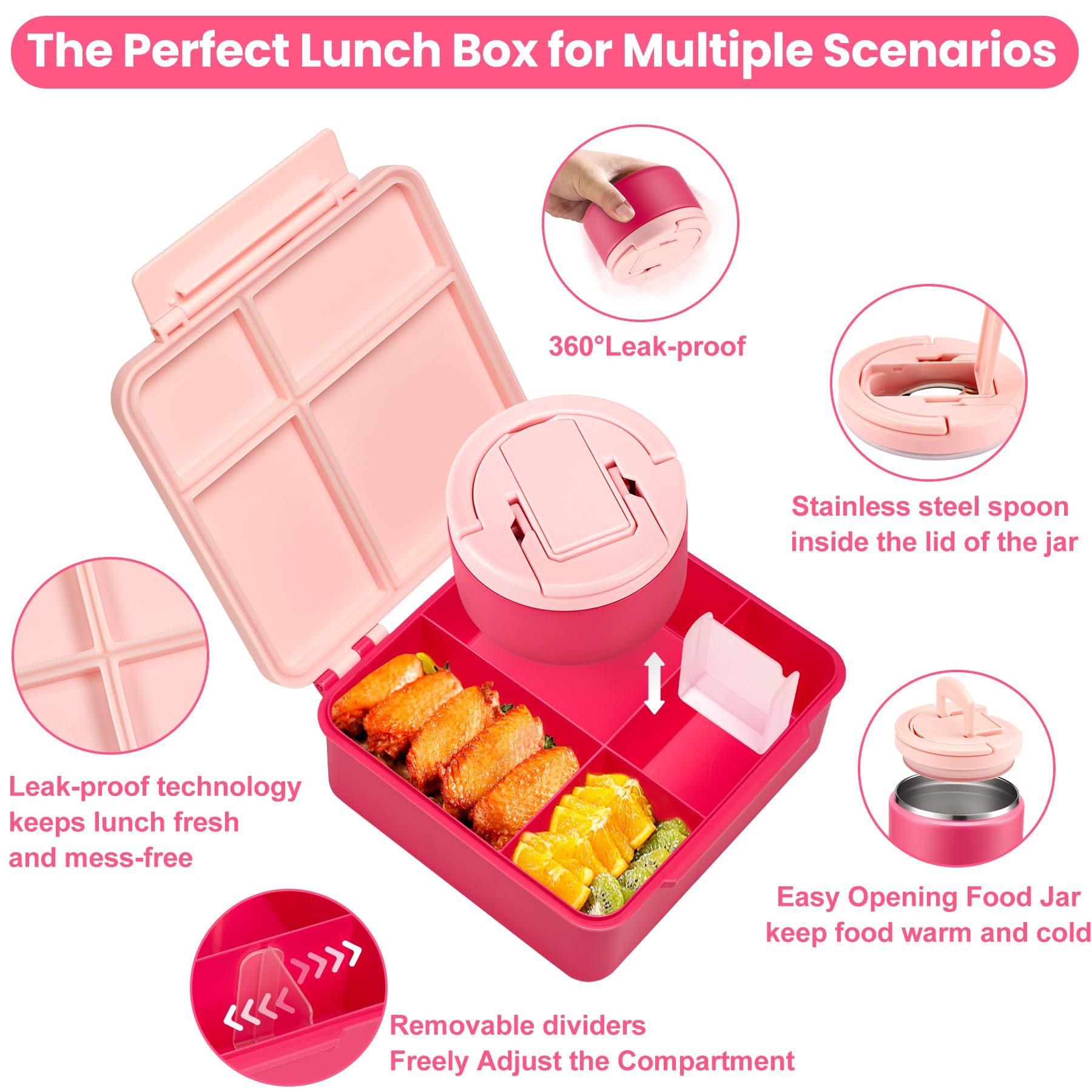 Howeemo 8oz soup thermo pink, keeps soups warm during travel.