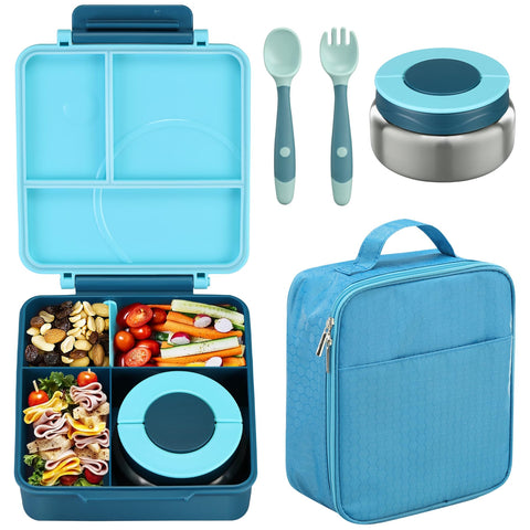 Howeemo bento box blue with four compartments keeps meals organized at school.