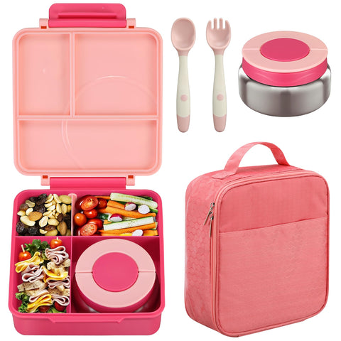 Howeemo bento box for kids in pink with four compartments keeps meals organized.