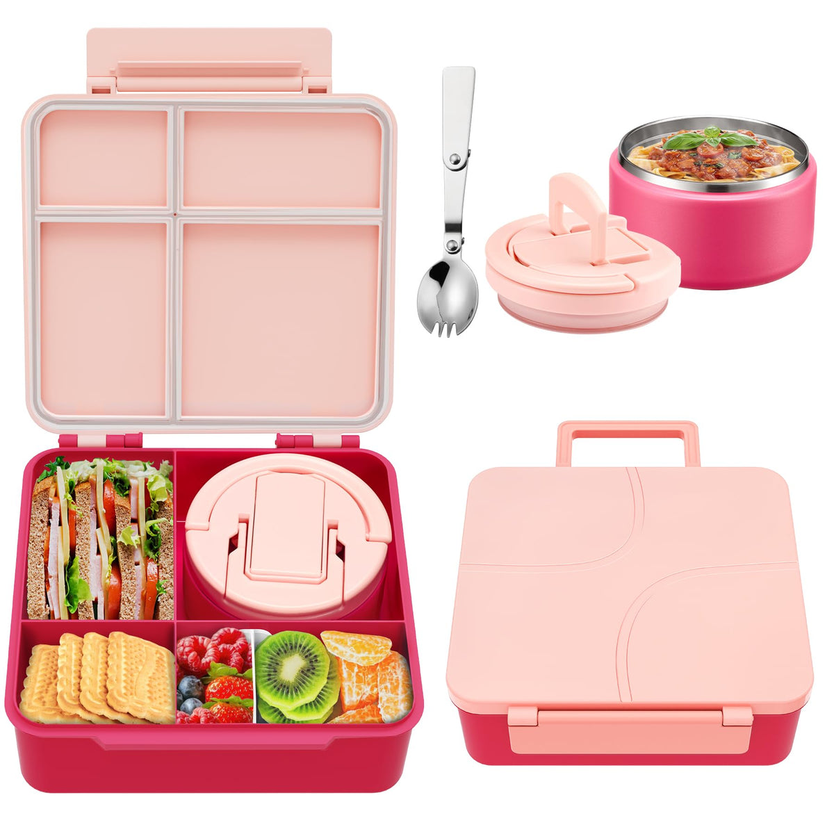 Howeemo bento lunch box pink, leak-proof for school meals.