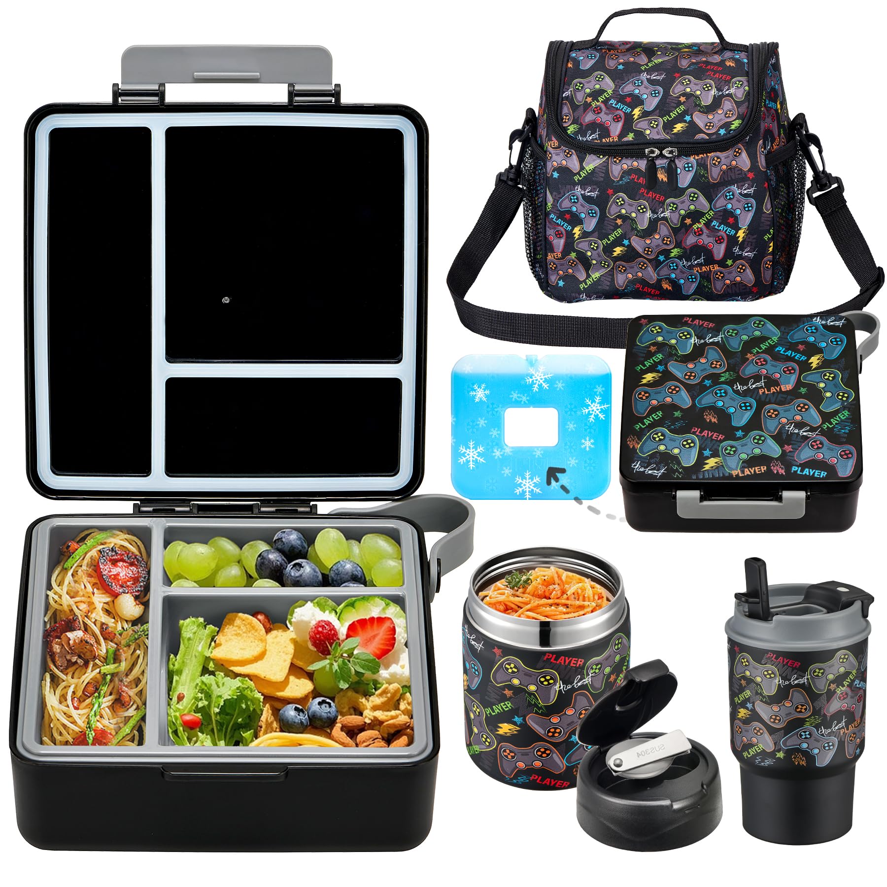 Howeemo bento lunch box set with three compartments for mess-free school meals.