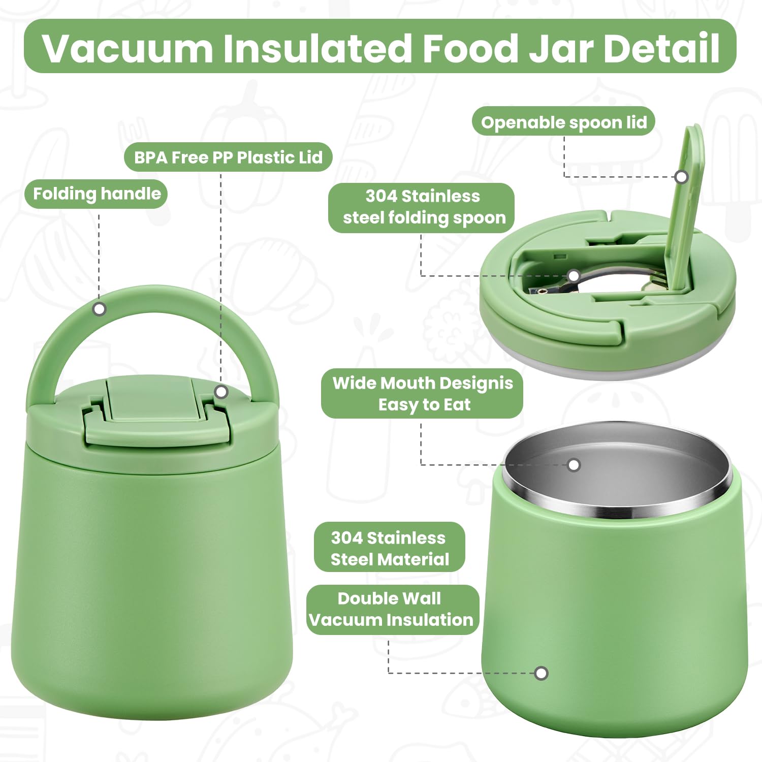 Howeemo buckle lid open with handle, green, easy for kids to access lunch.