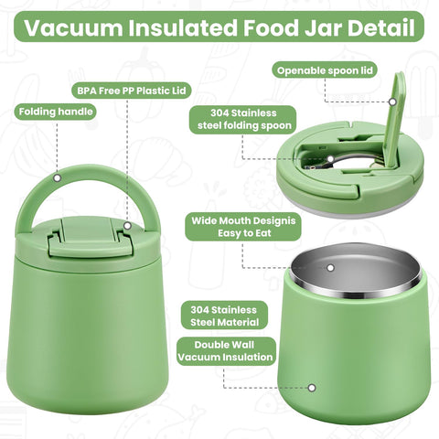 Howeemo buckle lid open with handle, green, easy for kids to access lunch.