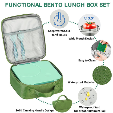 Howeemo green insulated lunch bag protects meals on the go.