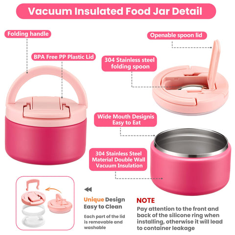Howeemo kid insulated food jar pink, compact warm meals on the go.