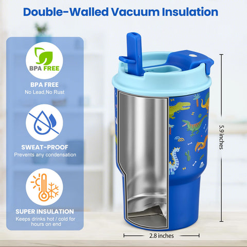 Howeemo kids insulated tumbler with gamepad design and straw for playtime beverages