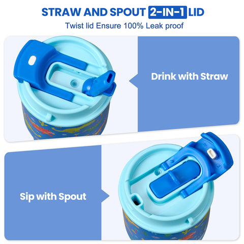 Howeemo kids insulated tumbler with 2-in-1 sip-swig lids for flexible drinking