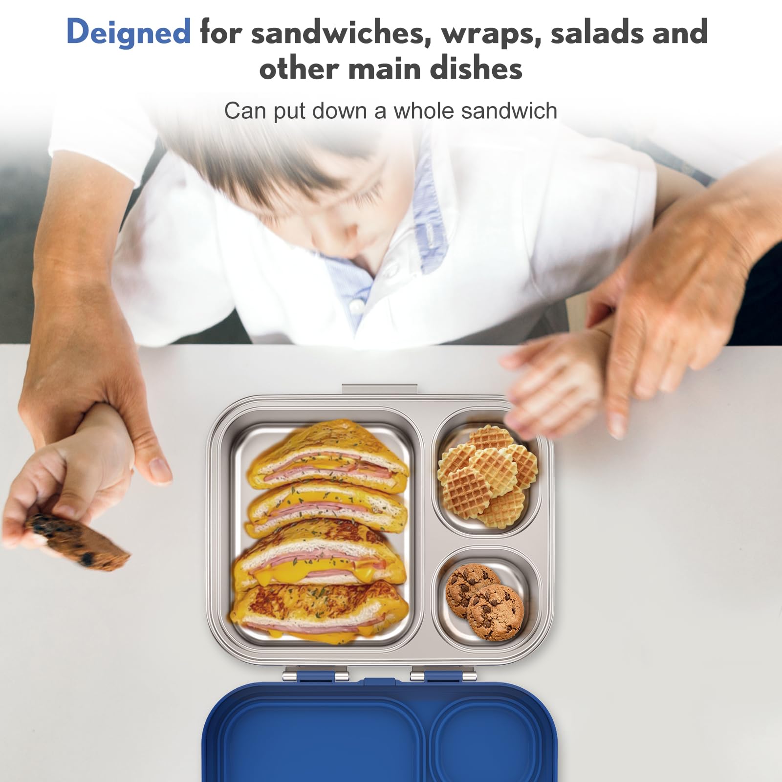Howeemo three-compartment layout keeps mains, sides, and snacks neatly separated.