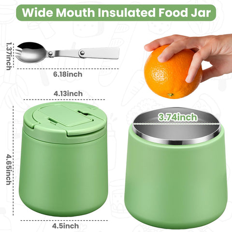 Howeemo vacuum insulation double-wall, green, maintains hot or cold foods for hours.