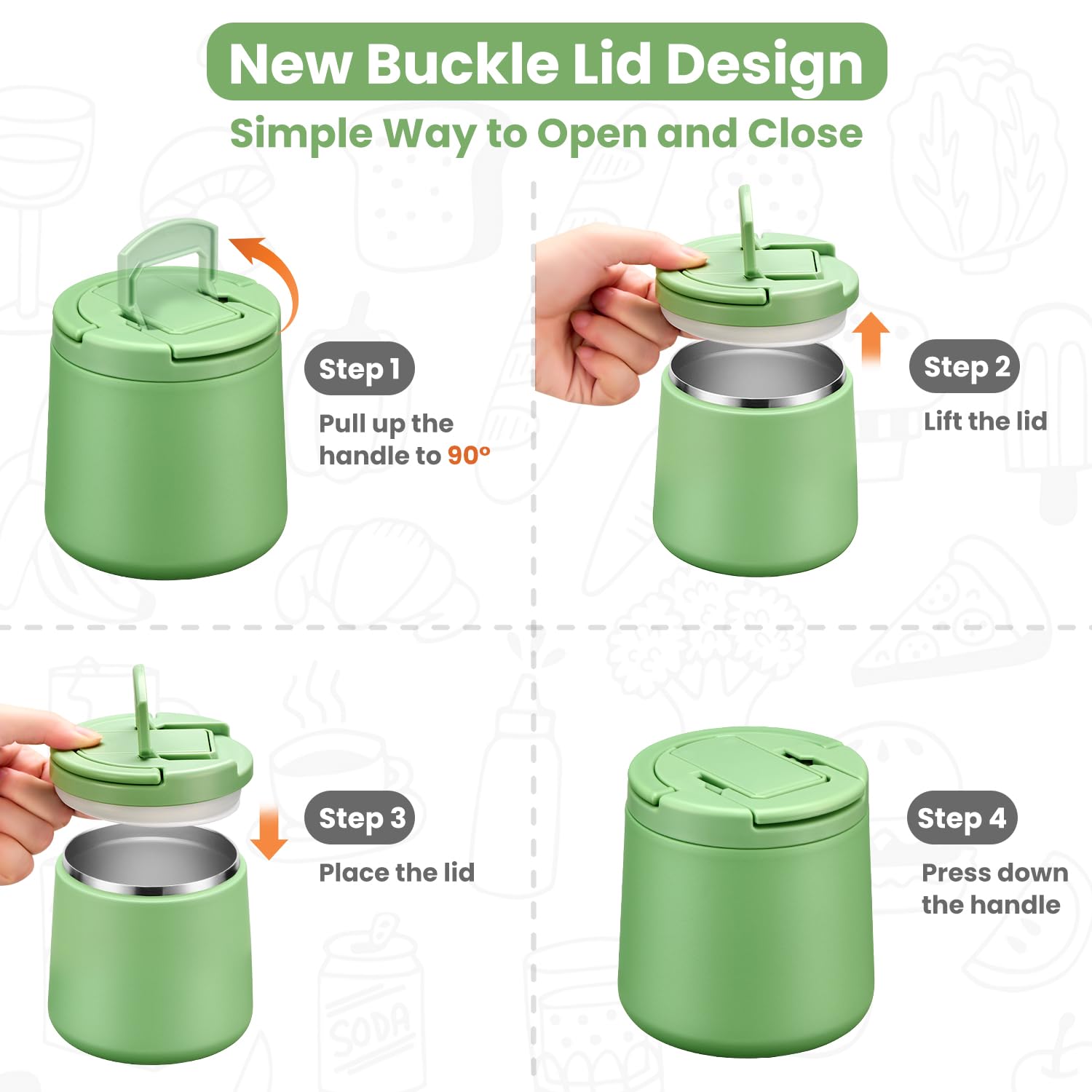 Howeemo wide-mouth design 20oz, green, easy filling and cleaning after meals.