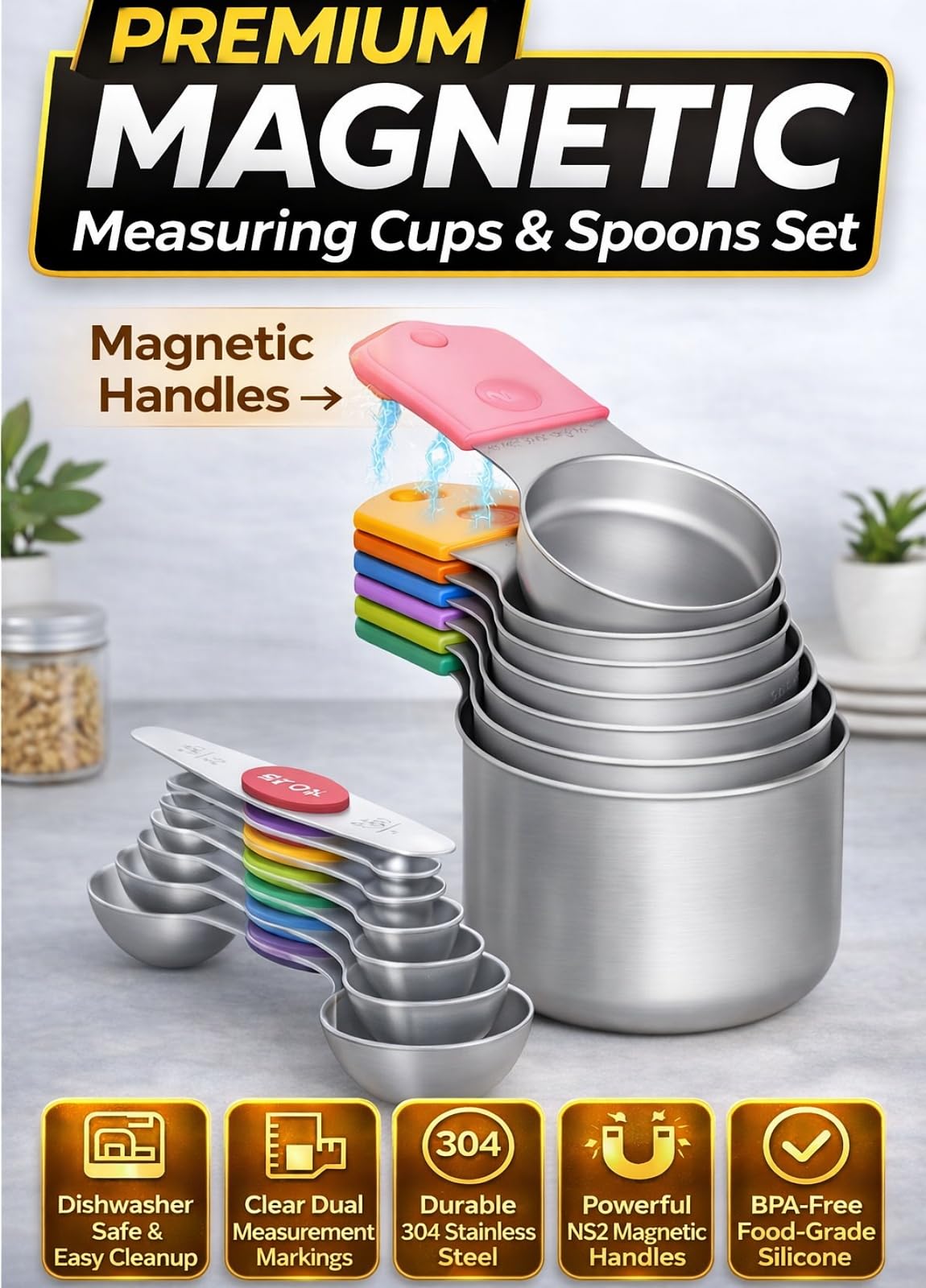 Howgoody measuring spoons set with nesting design for compact storage and easy access.