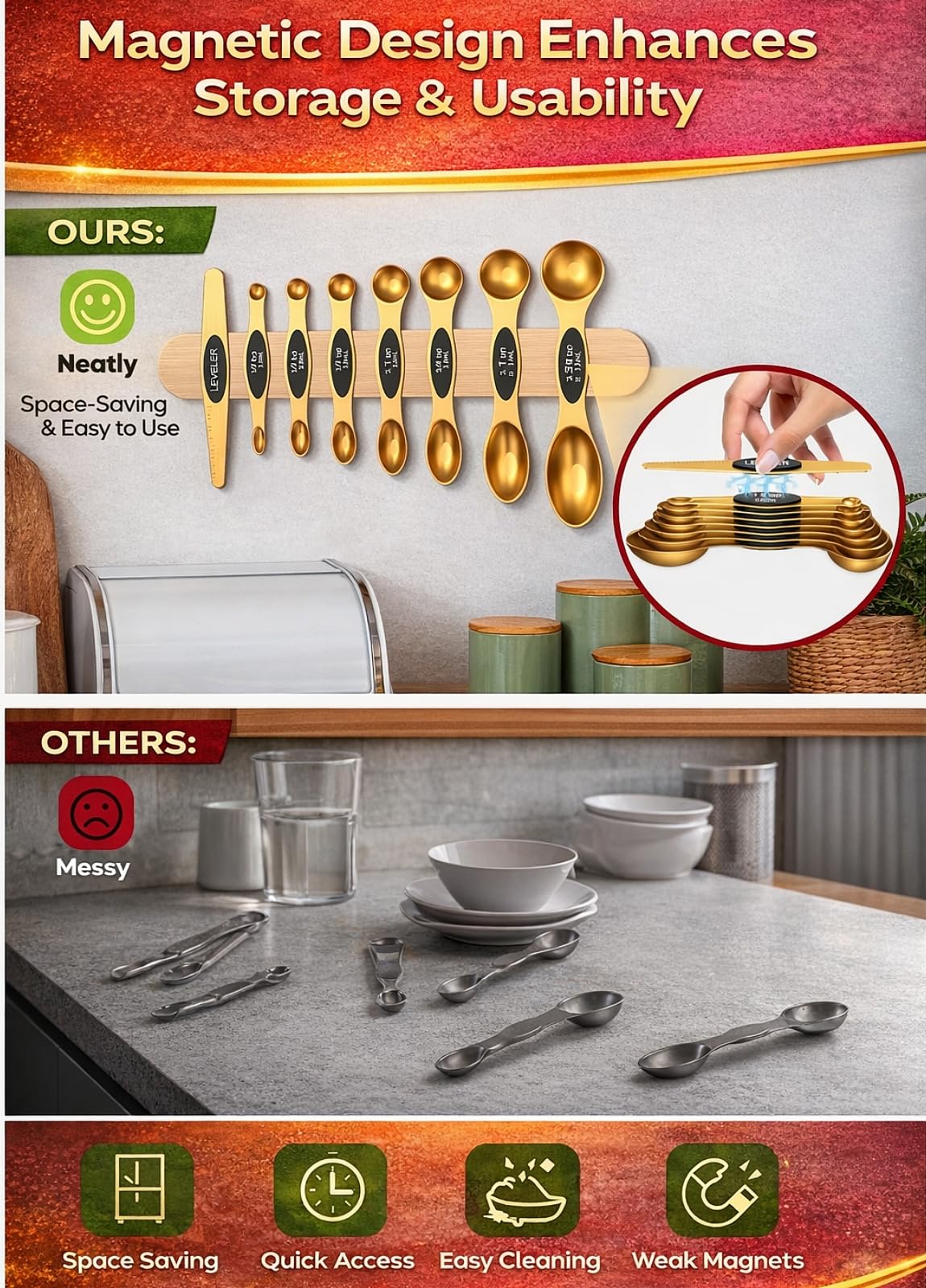 Howgoody spoons designed to fit most spice jars for easy ingredient access