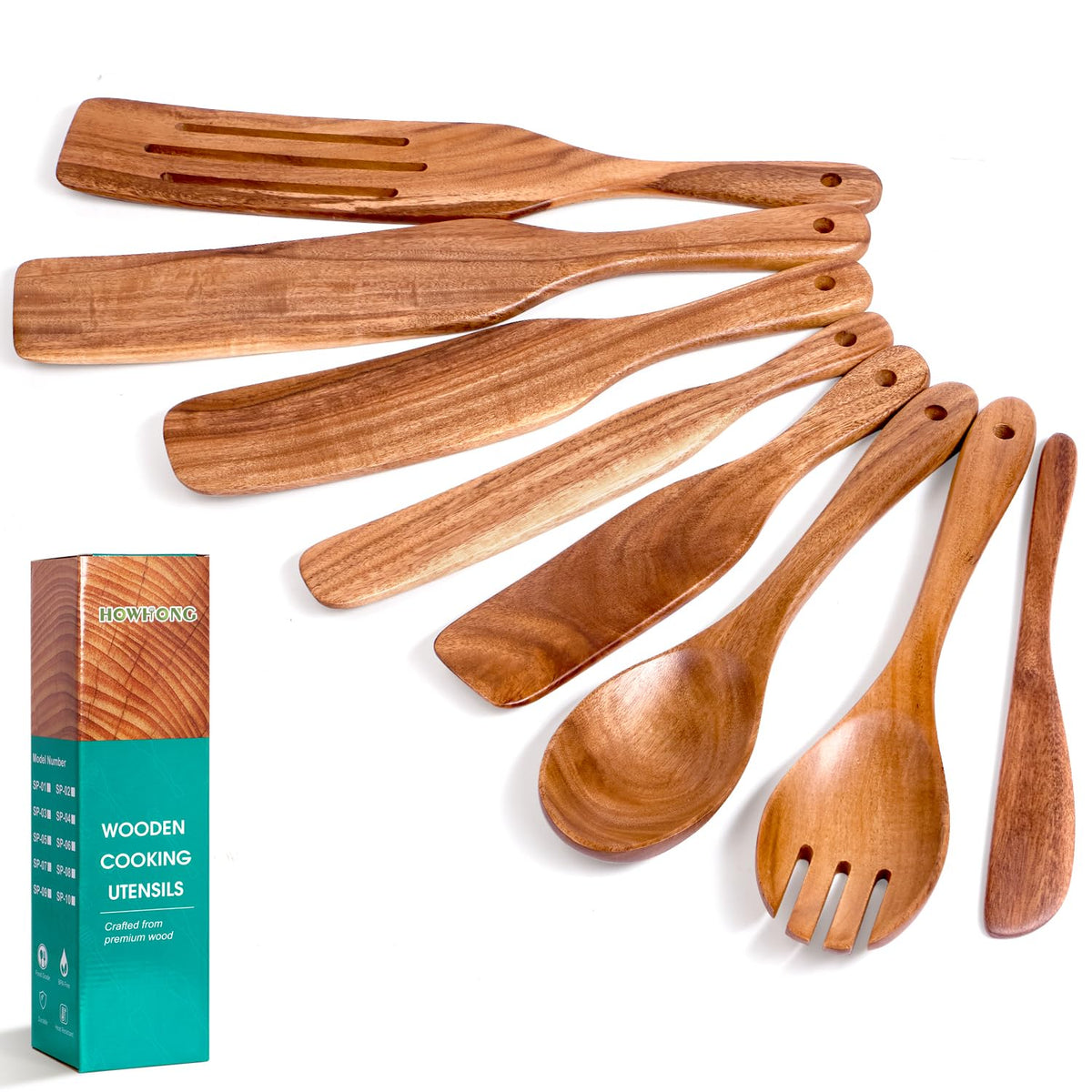 HOWHONG acacia spurtle with flat edges for safe nonstick cooking