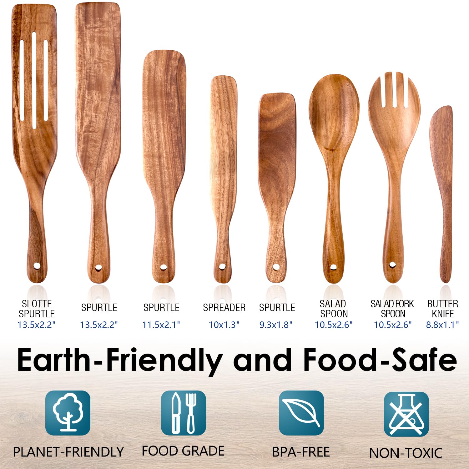 HOWHONG acacia spurtle with rounded edges for versatile stirring