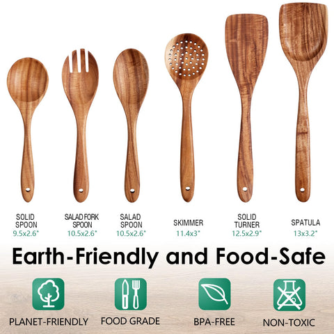HOWHONG handcrafted teak utensils highlight rich grain for confident control.