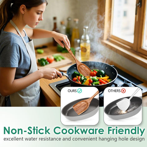 HOWHONG teak handles provide heat resistance during frequent stirring.