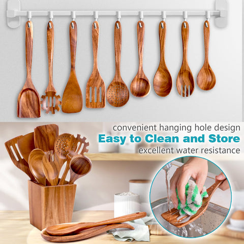 HOWHONG heat-resistant wooden spoons endure high-heat stirring with comfort
