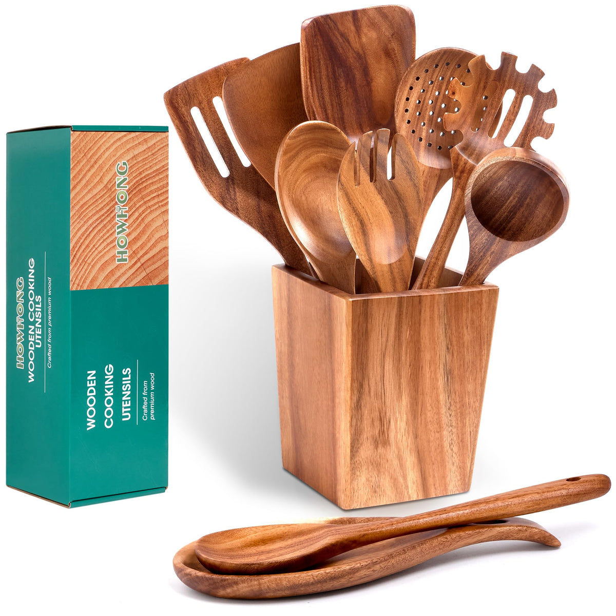 HOWHONG premium acacia spoon set with natural grain for everyday cooking
