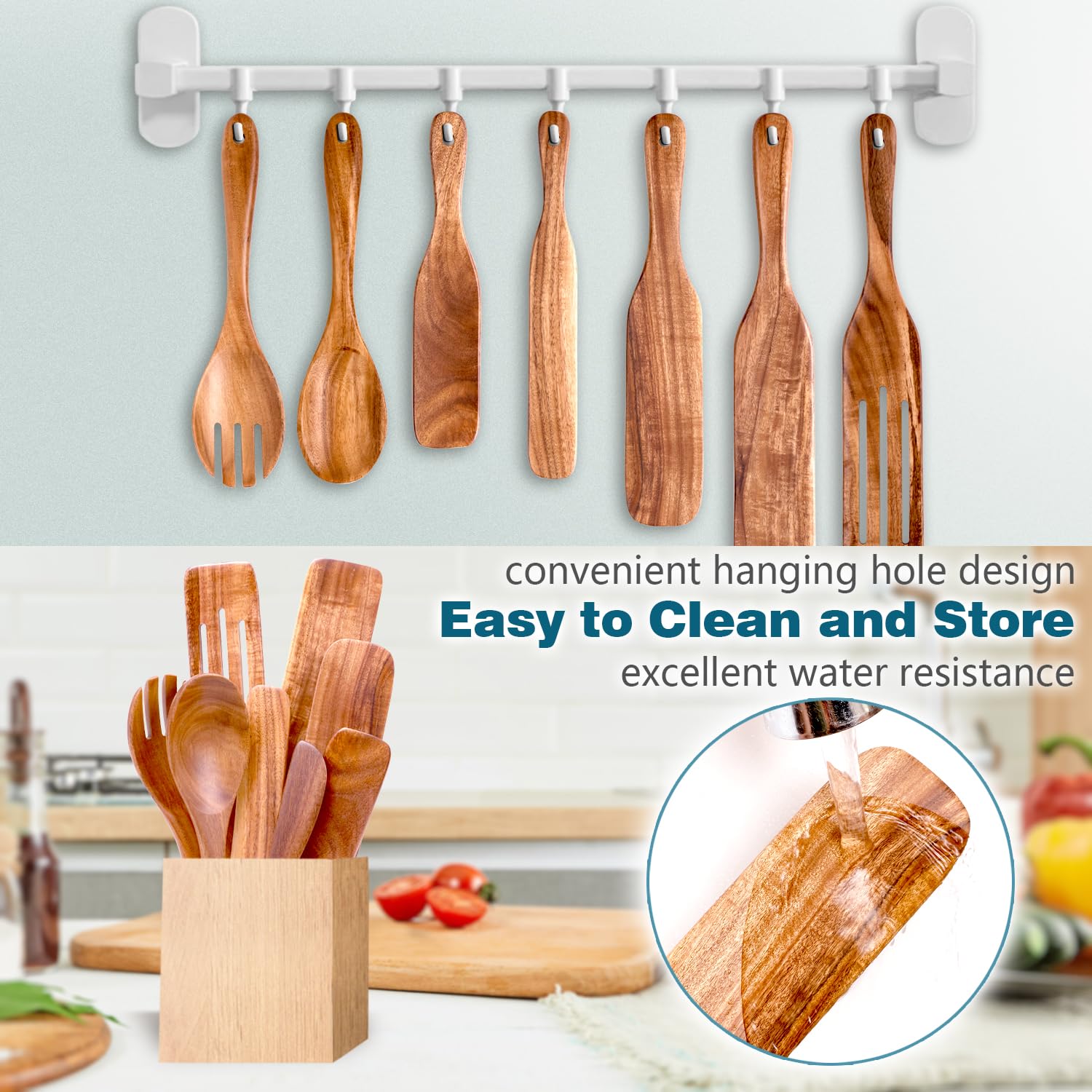 HOWHONG spurtle set showcases natural acacia wood grain and durability