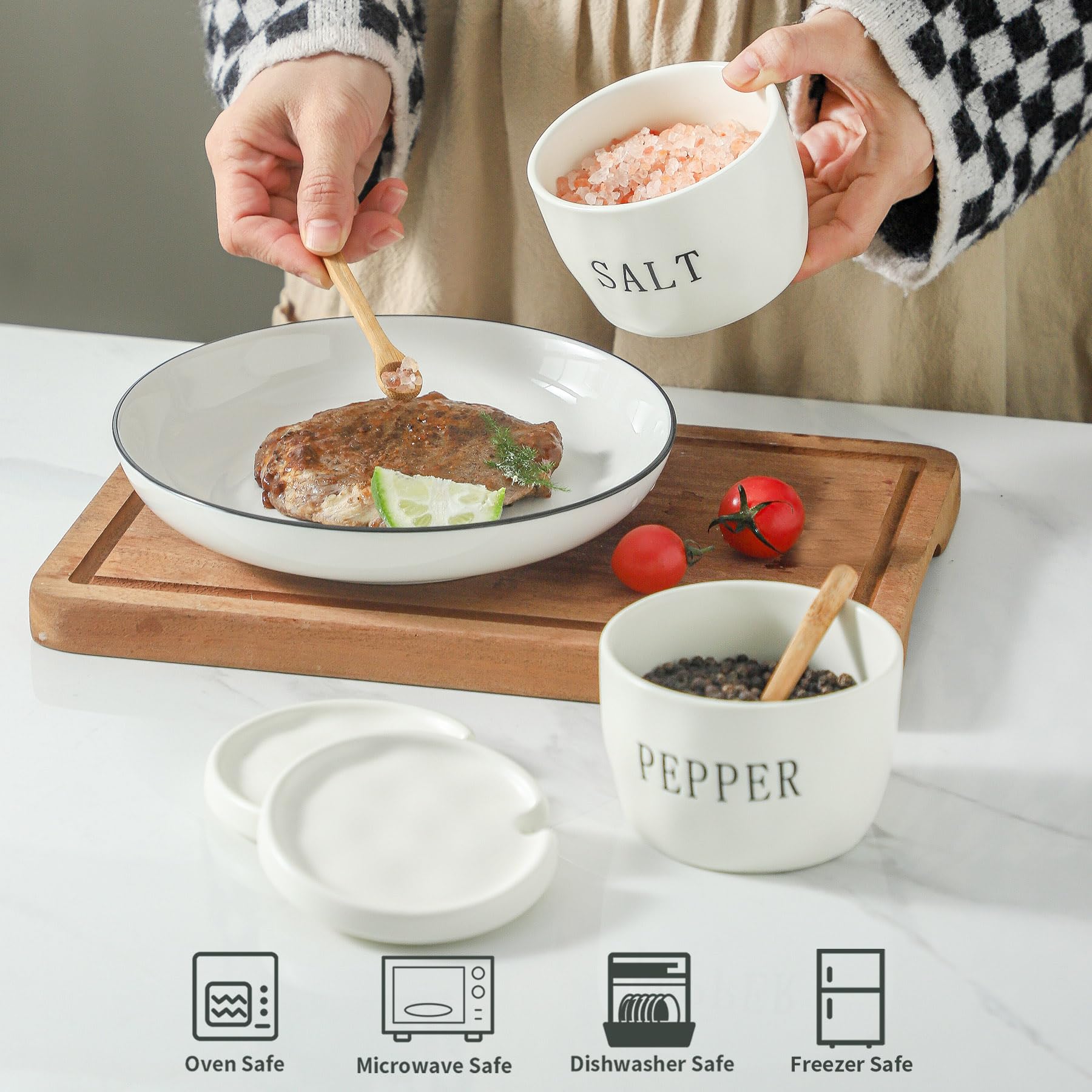 Howise ceramic salt and pepper containers are dishwasher safe and easy to clean.
