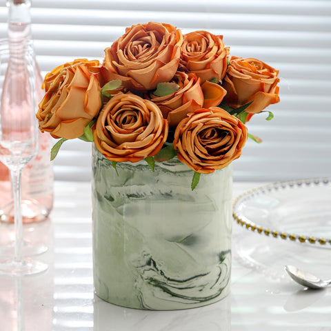 Howise marble texture detail highlights farmhouse charm and practical design.