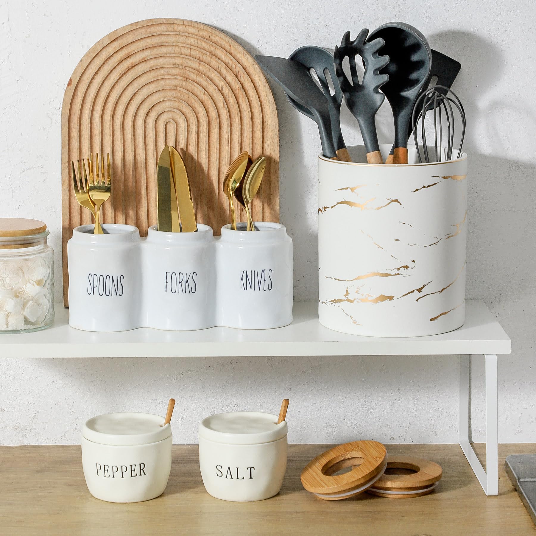 Howise white salt and pepper bowls add modern kitchen elegance and gifting potential.