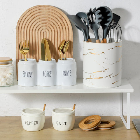 Howise white salt and pepper bowls add modern kitchen elegance and gifting potential.