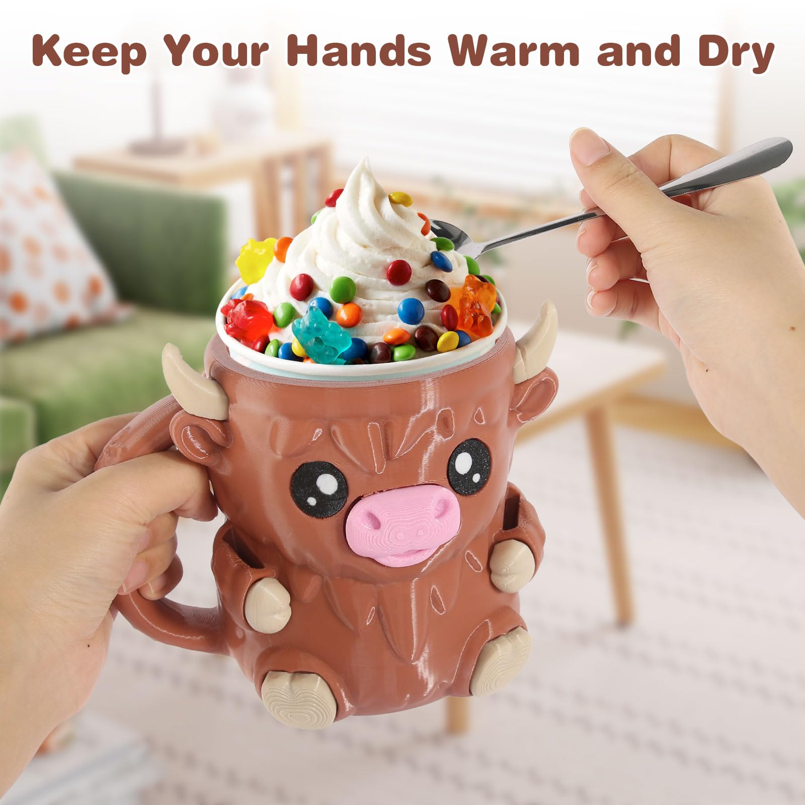 Hoxxu Highland Cow insulated pint holder keeps ice cream cold.