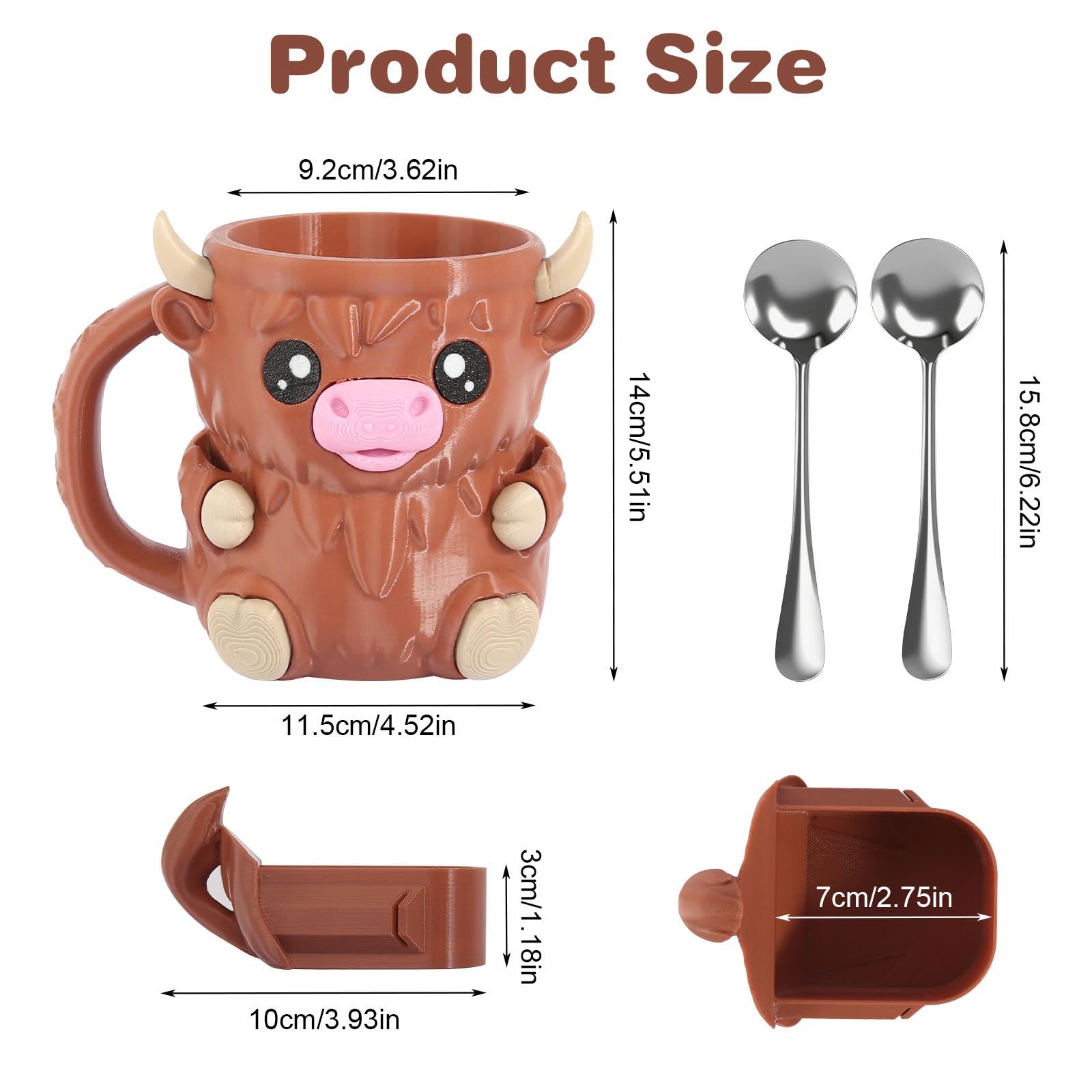 Hoxxu Highland Cow side view highlights the comfortable handle for easy transport.