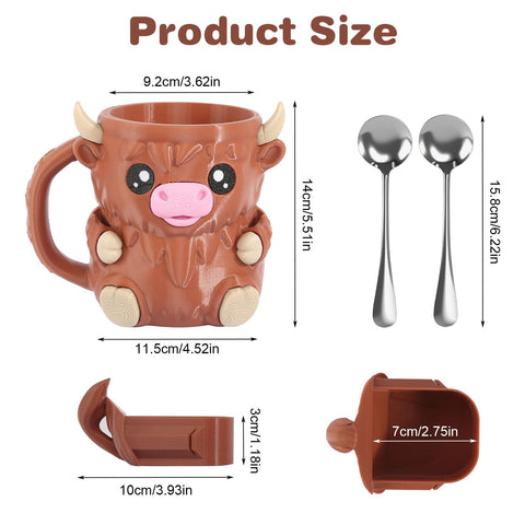 Hoxxu Highland Cow side view highlights the comfortable handle for easy transport.