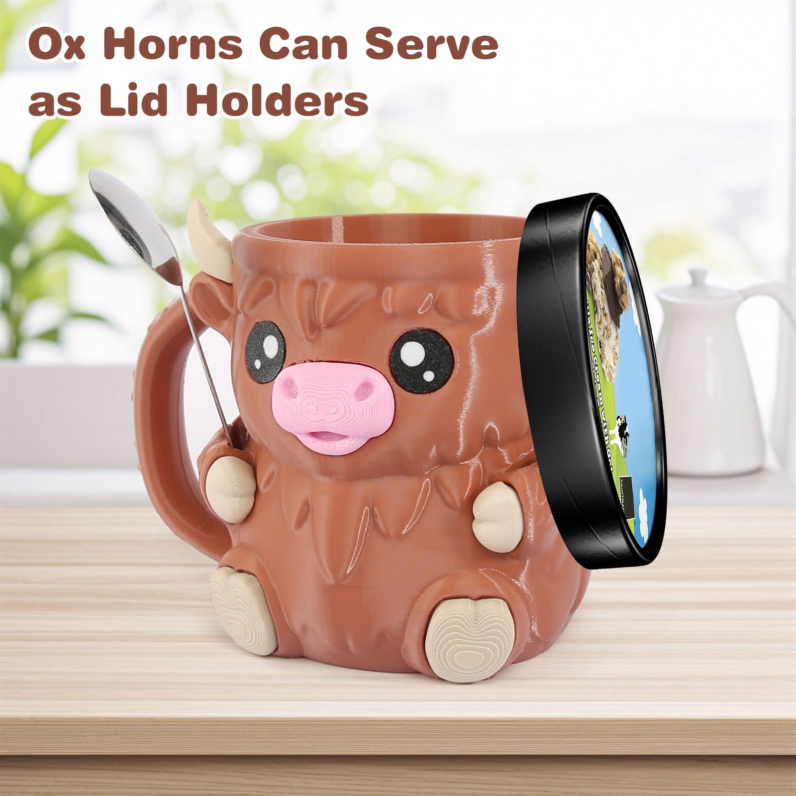 Hoxxu Highland Cow spoons storage shows two included dessert spoons.