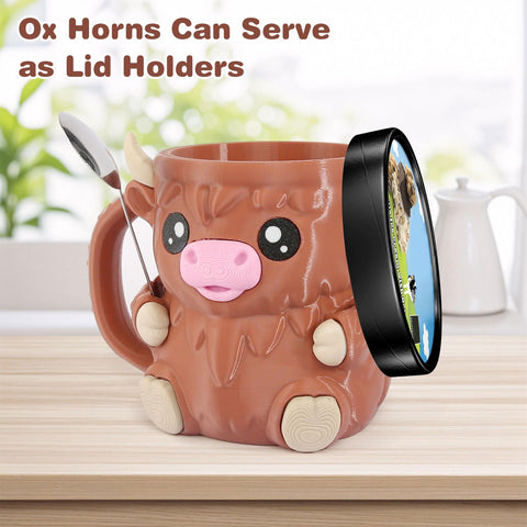Hoxxu Highland Cow spoons storage shows two included dessert spoons.