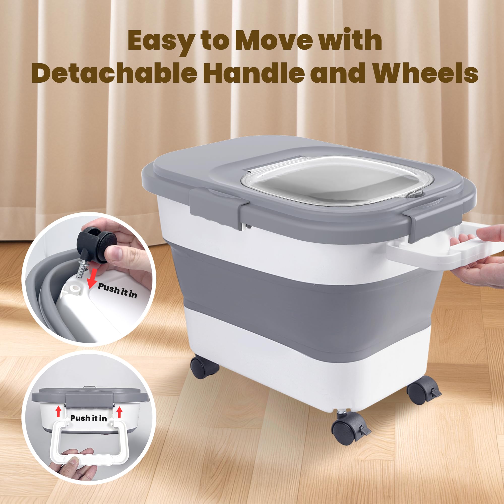 HOYTAMDAR rolling bin shows detachable wheels and handle for smooth relocation.