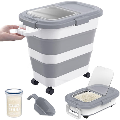 HOYTAMDAR rice container with collapsible wheels for easy transport.