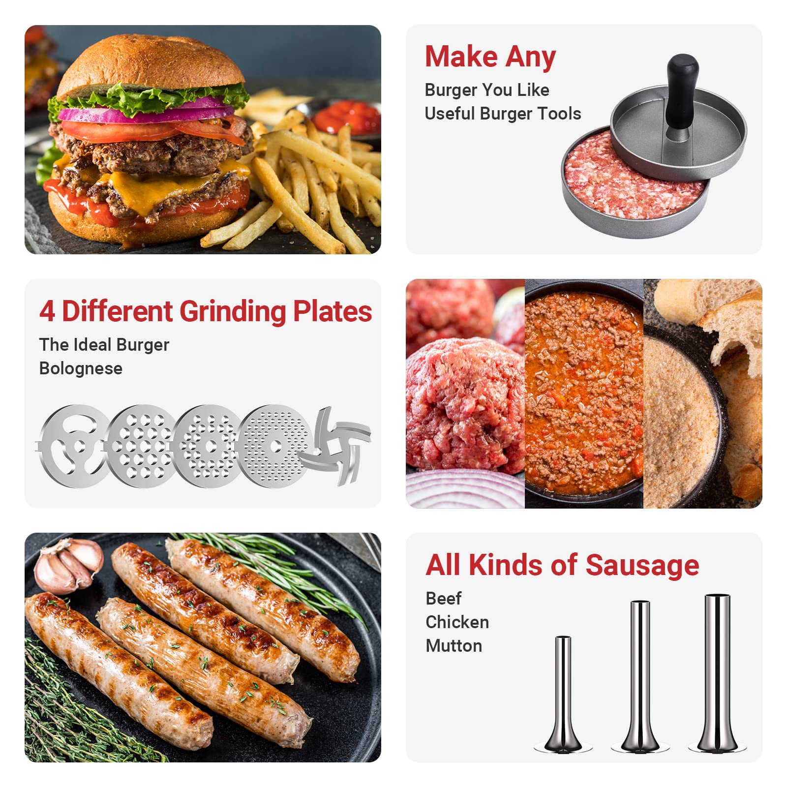 HOZODO removable food tray and pusher, large capacity for meal prep.