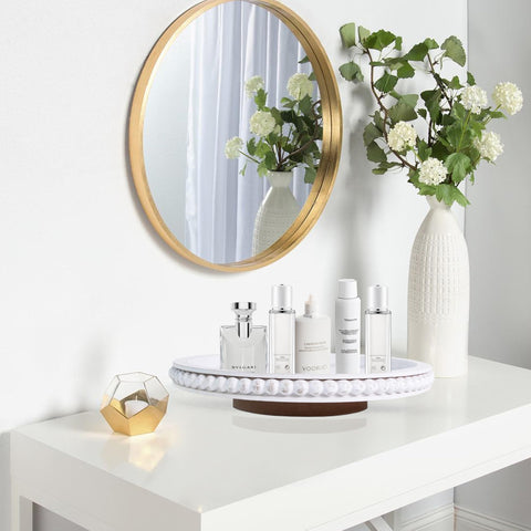 HPC Decor bathroom storage solution using beaded lazy susan