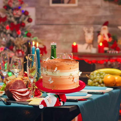 HPYNPES Santa ceramic cake holder for a festive Christmas table setting.