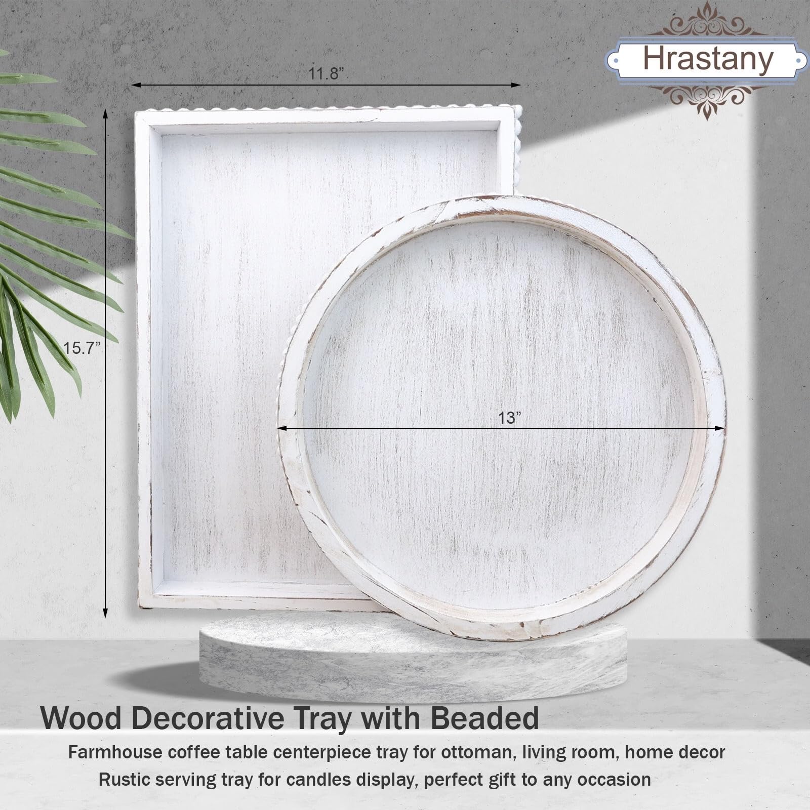 Hrastany beaded-edge decorative tray ideal for ottomans and coffee tables