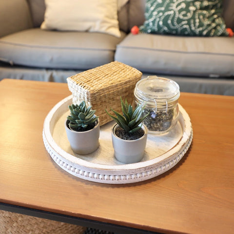 Hrastany farmhouse circle tray suits counter display and serving needs