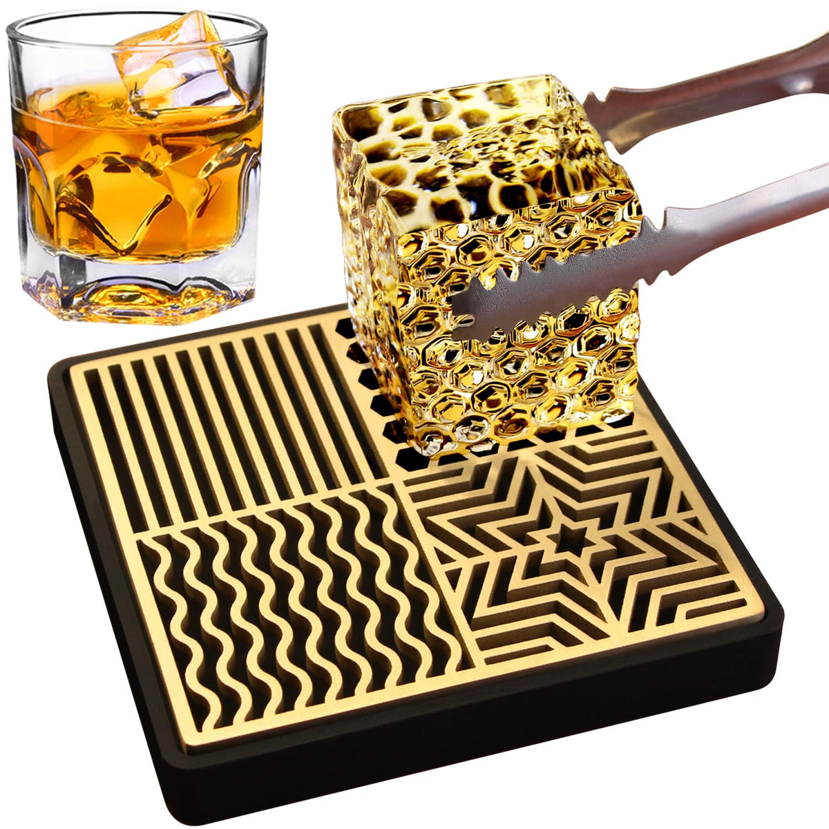 HRCOYES brass ice stamp tray for cocktails adds a sophisticated imprint to cubes.
