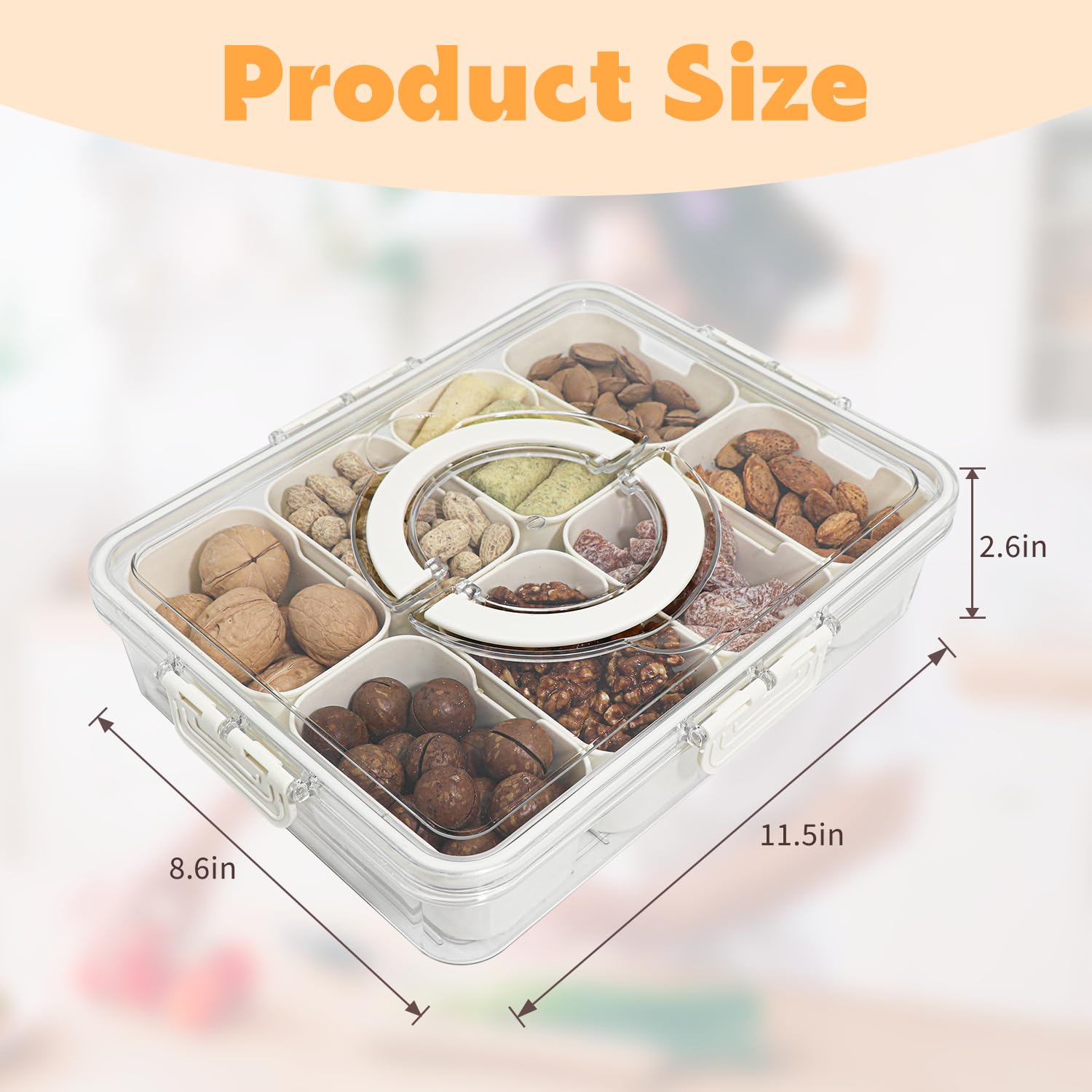 HRXFOZ eight-compartment tray shows organized snack layout.