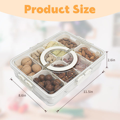 HRXFOZ eight-compartment tray shows organized snack layout.