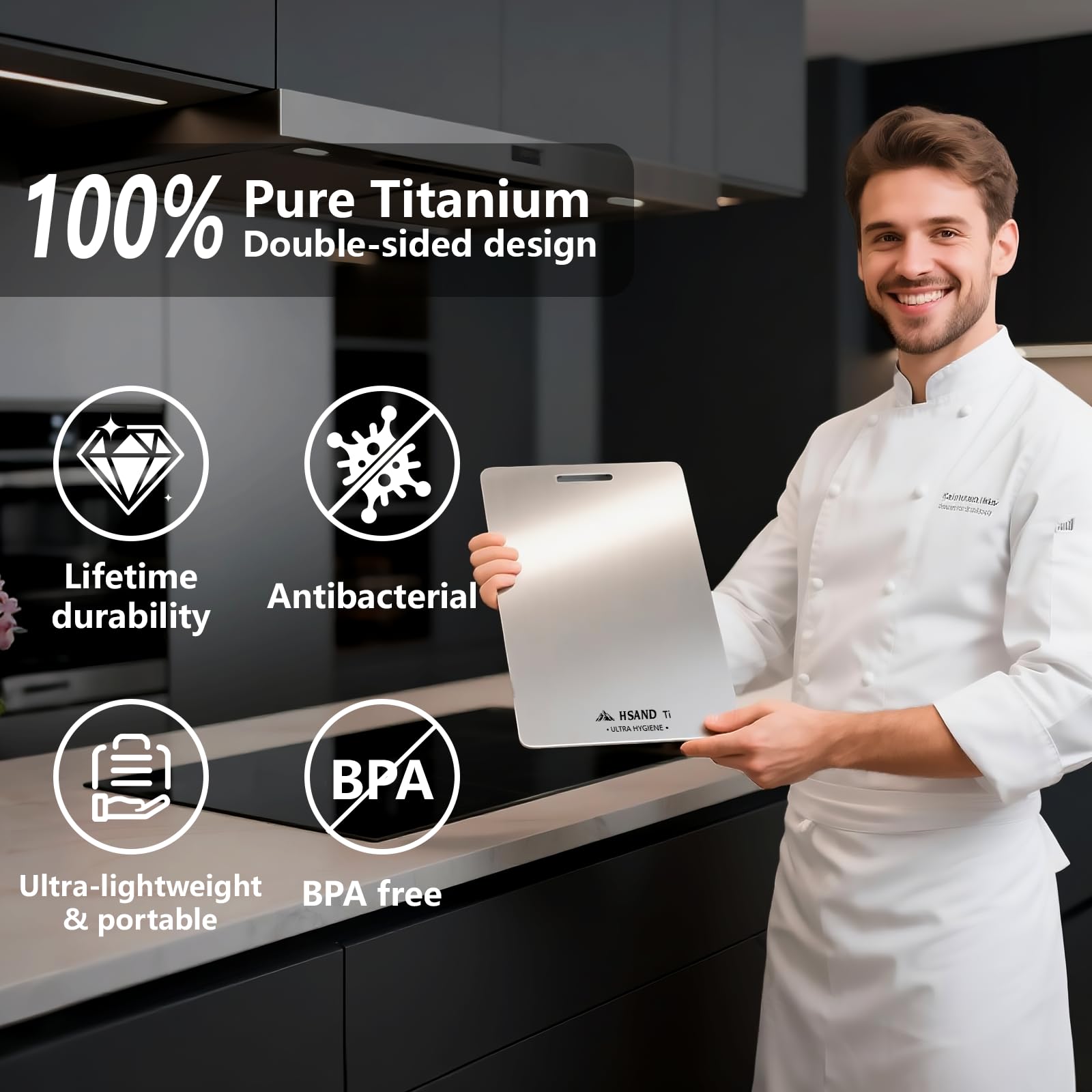 HSAND titanium cutting board set, 12x18 double-sided close-up, preserves flavor separation.