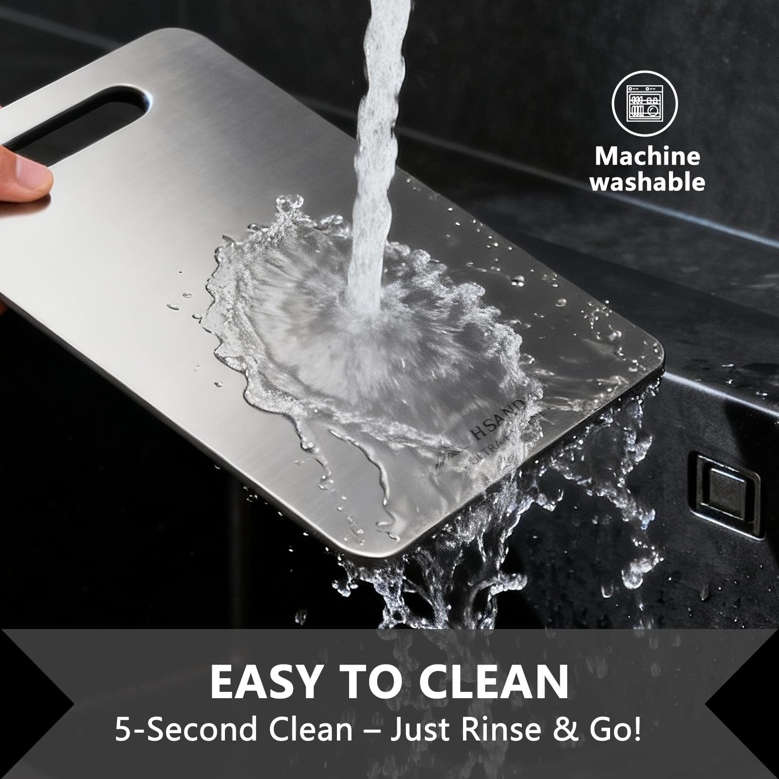 HSAND titanium surface close-up, odor- and stain-resistant for easy cleaning.