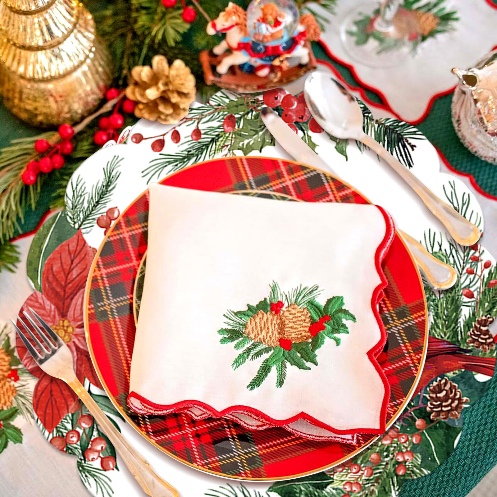 HSDSH pine cone and needle motif placemats add warm seasonal ambiance