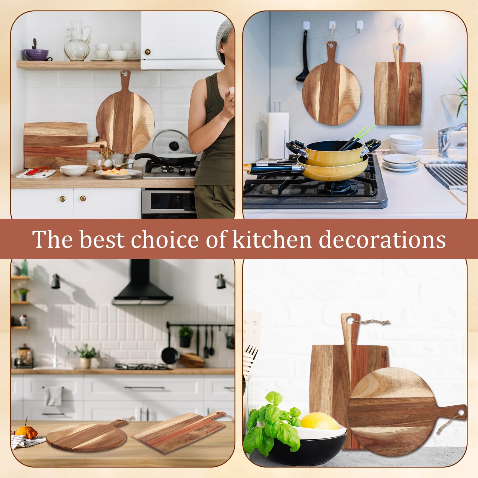 Hsei acacia board showcases natural grain while serving appetizers and fruit.