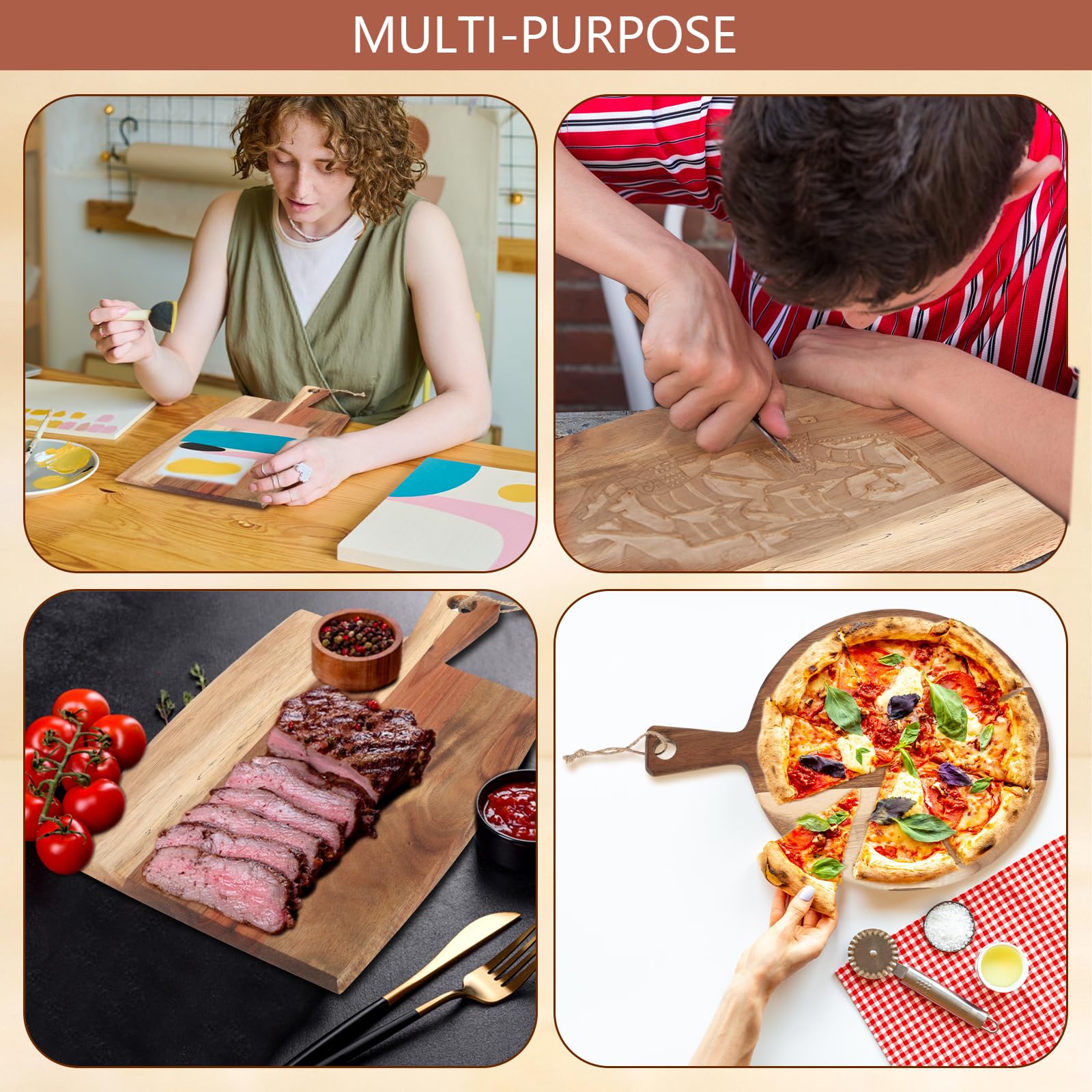 Hsei round and rectangular boards offer flexible serving and prep options.