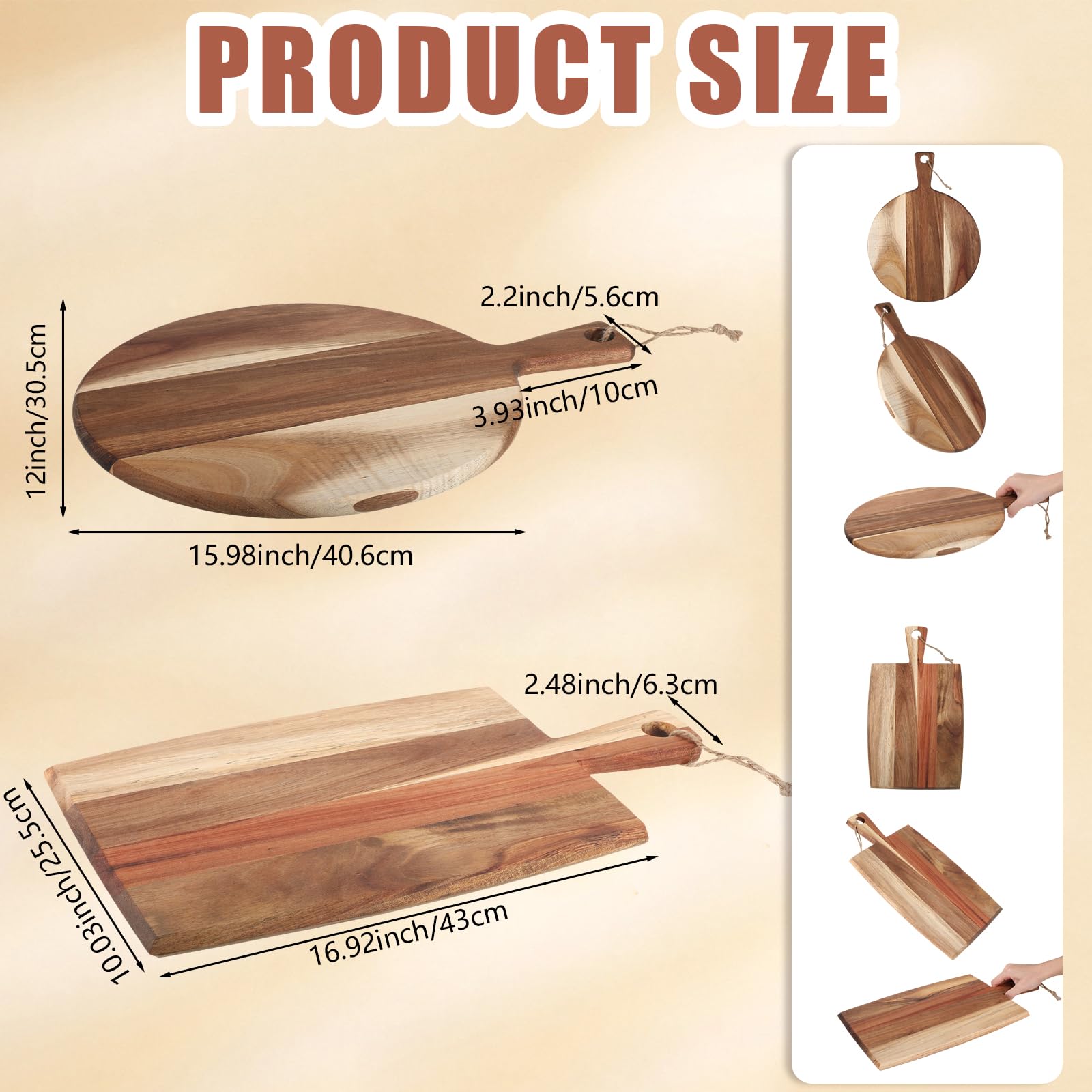 Hsei rectangular acacia cutting board with handle, ideal for large prep tasks.