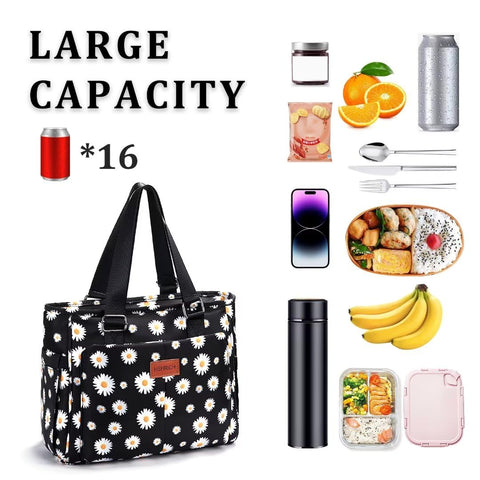 HSHRICH large floral lunch bag 12L capacity fits bento boxes.