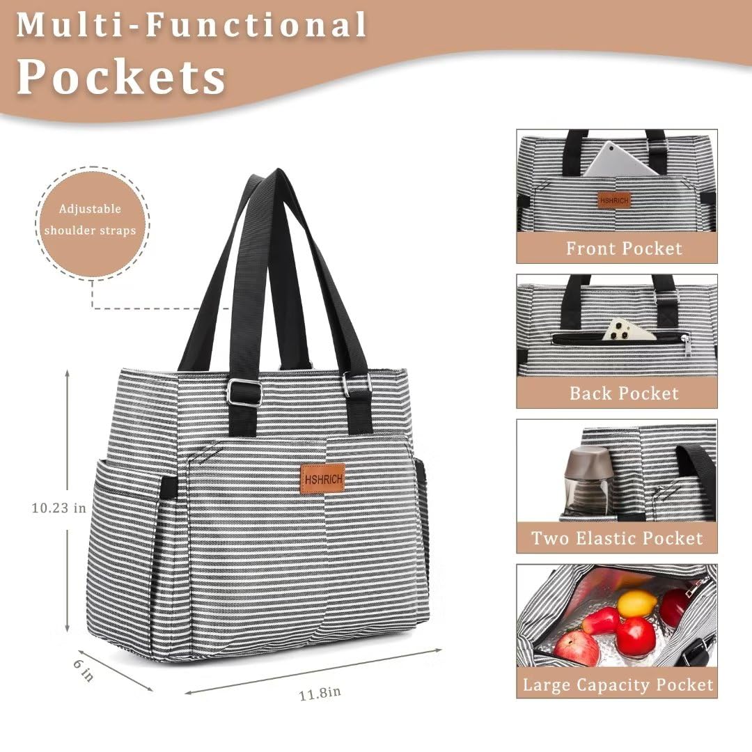 HSHRICH lunch bag side pocket detail showing bottle and utensil storage